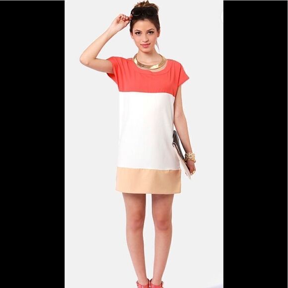 LuLus Flying Tri-Colors Coral Block Dress sz med - Picture 6 of 11